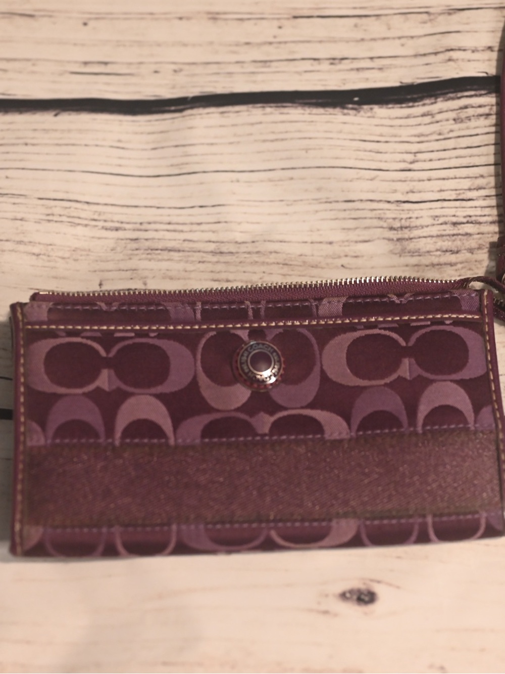 Coach Plum Signature Wristlet Wallet